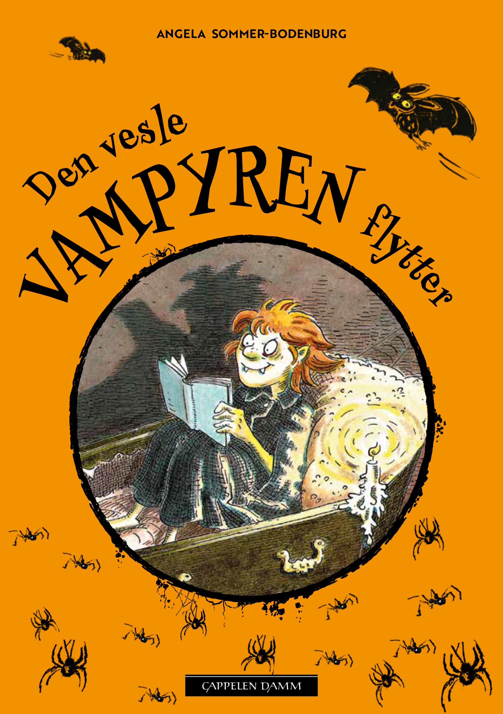 Omslag Den vesle vampyren flytter av Angela Sommer-Bodenburg (Innbundet)