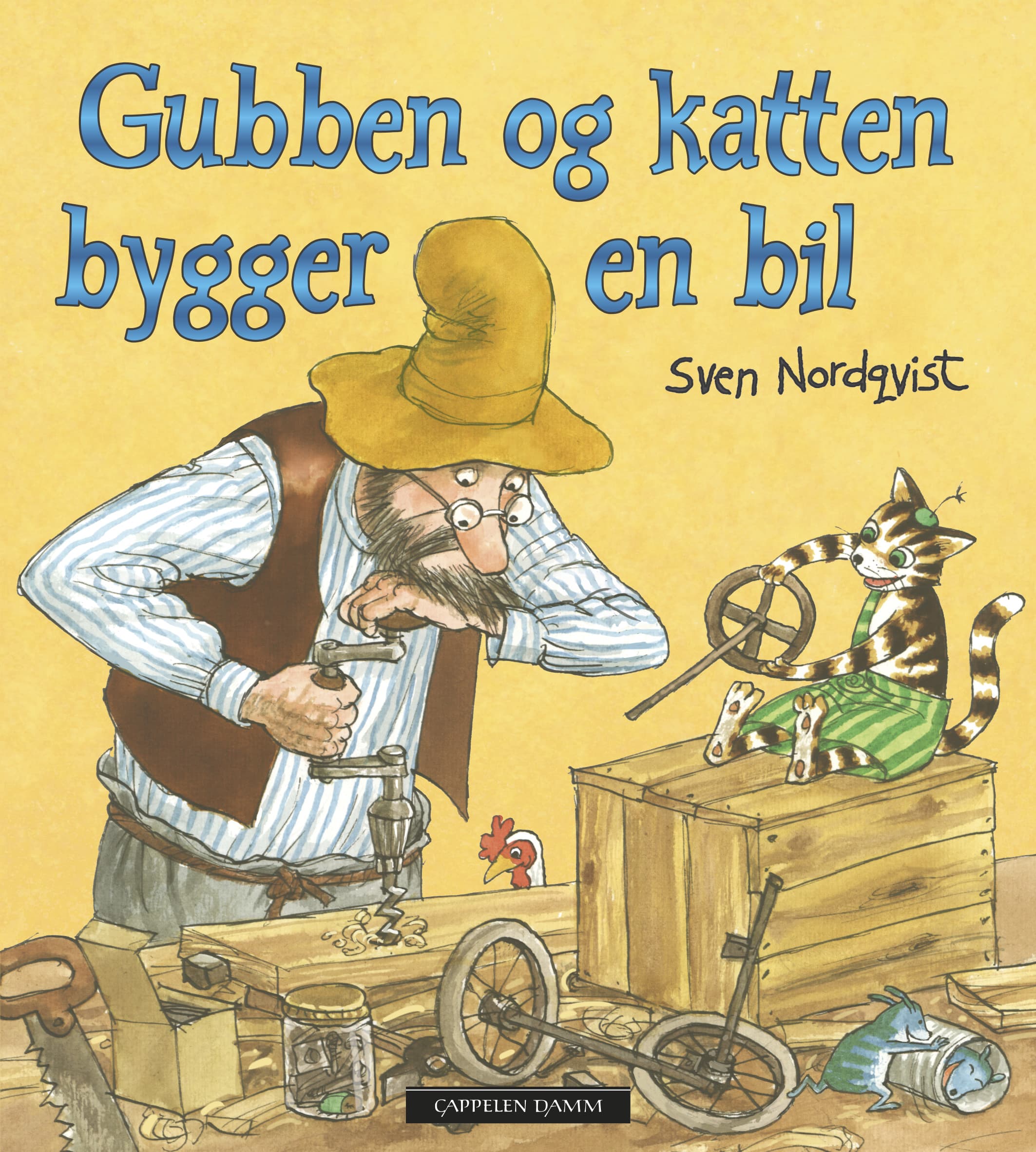 Omslag Gubben og katten bygger en bil av Sven Nordqvist (Innbundet)