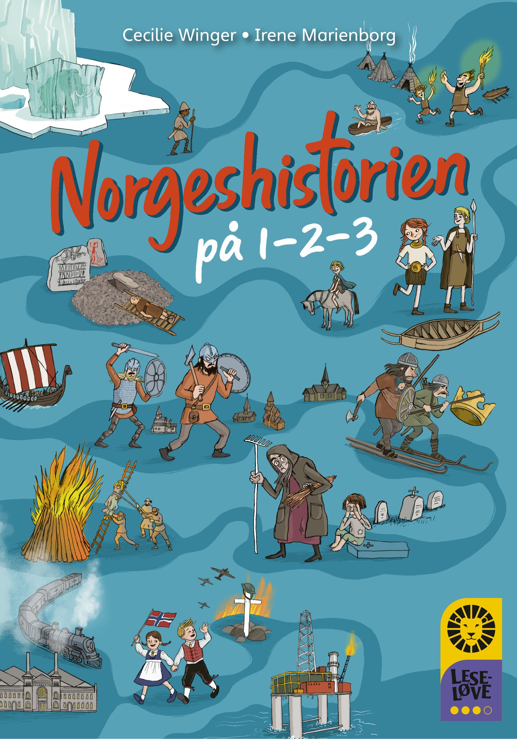 Omslag Leseløve nivå 3 - Norgeshistorien på 1-2-3 av Cecilie Winger og Irene Marienborg (Innbundet)