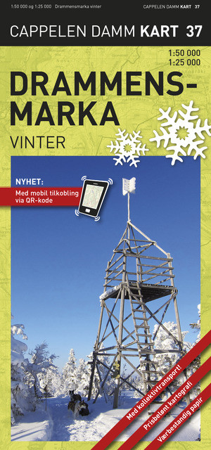 Drammensmarka vinter turkart (CK 37) av Cappelen Damm kart (Kart, falset)