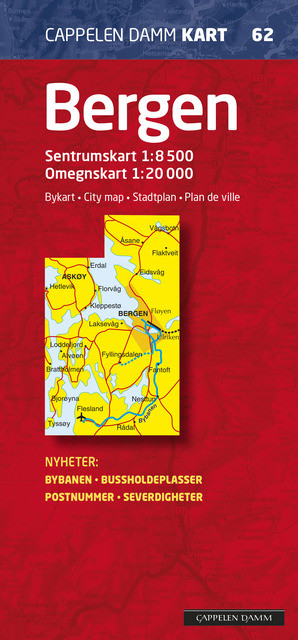 Bergen bykart/city map av Cappelen Damm kart (Kart, falset)